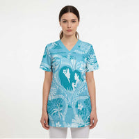 Hawaii Plumeria Scrub Top Hau'oli la Makuahine Turquoise LT7 - Polynesian Pride