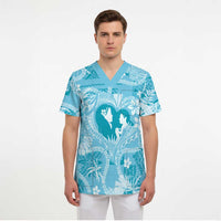 Hawaii Plumeria Scrub Top Hau'oli la Makuahine Turquoise LT7 - Polynesian Pride