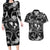 Hawaii Plumeria Couples Matching Long Sleeve Bodycon Dress and Hawaiian Shirt Hau'oli la Makuahine Monochrome LT7 Black - Polynesian Pride