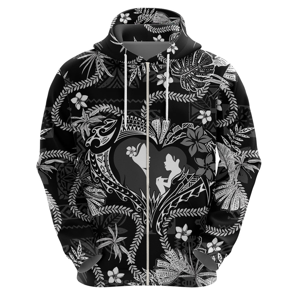 Hawaii Plumeria Hoodie Hau'oli la Makuahine Monochrome LT7 - Polynesian Pride