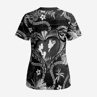 Hawaii Plumeria Scrub Top Hau'oli la Makuahine Monochrome LT7 - Polynesian Pride