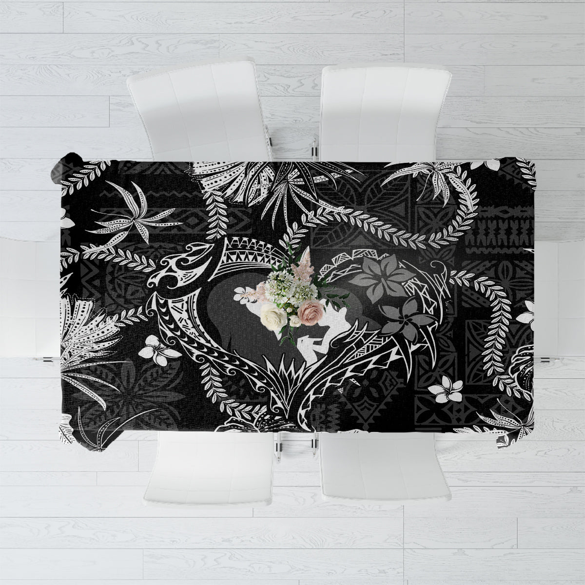 Hawaii Plumeria Tablecloth Hau'oli la Makuahine Monochrome LT7 Black - Polynesian Pride