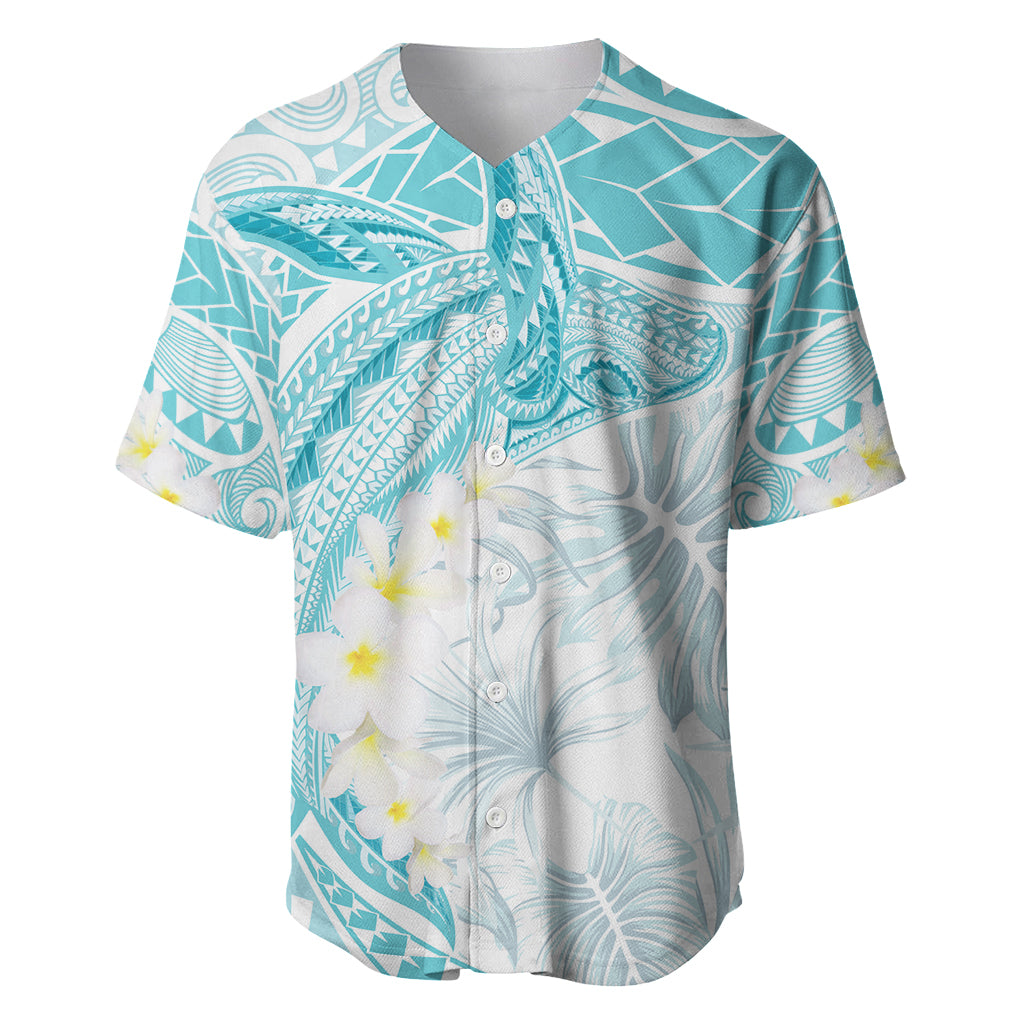 Polynesia Humpback Whale Baseball Jersey Tropical Plumeria Turquoise LT7 Turquoise - Polynesian Pride
