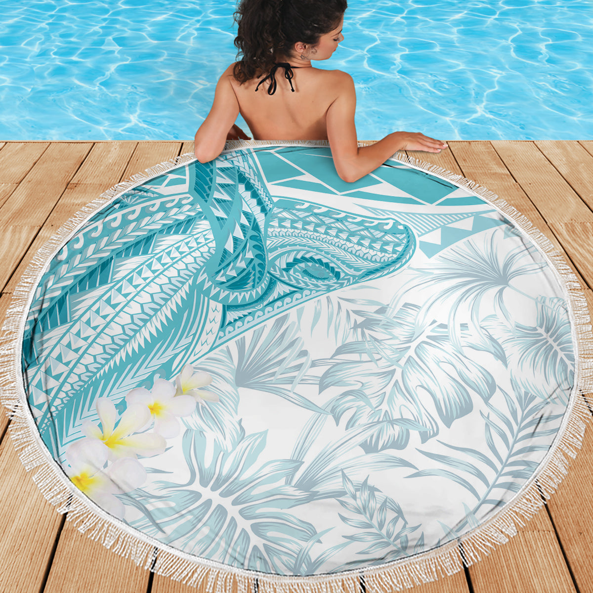 Polynesia Humpback Whale Beach Blanket Tropical Plumeria Turquoise LT7 - Polynesian Pride