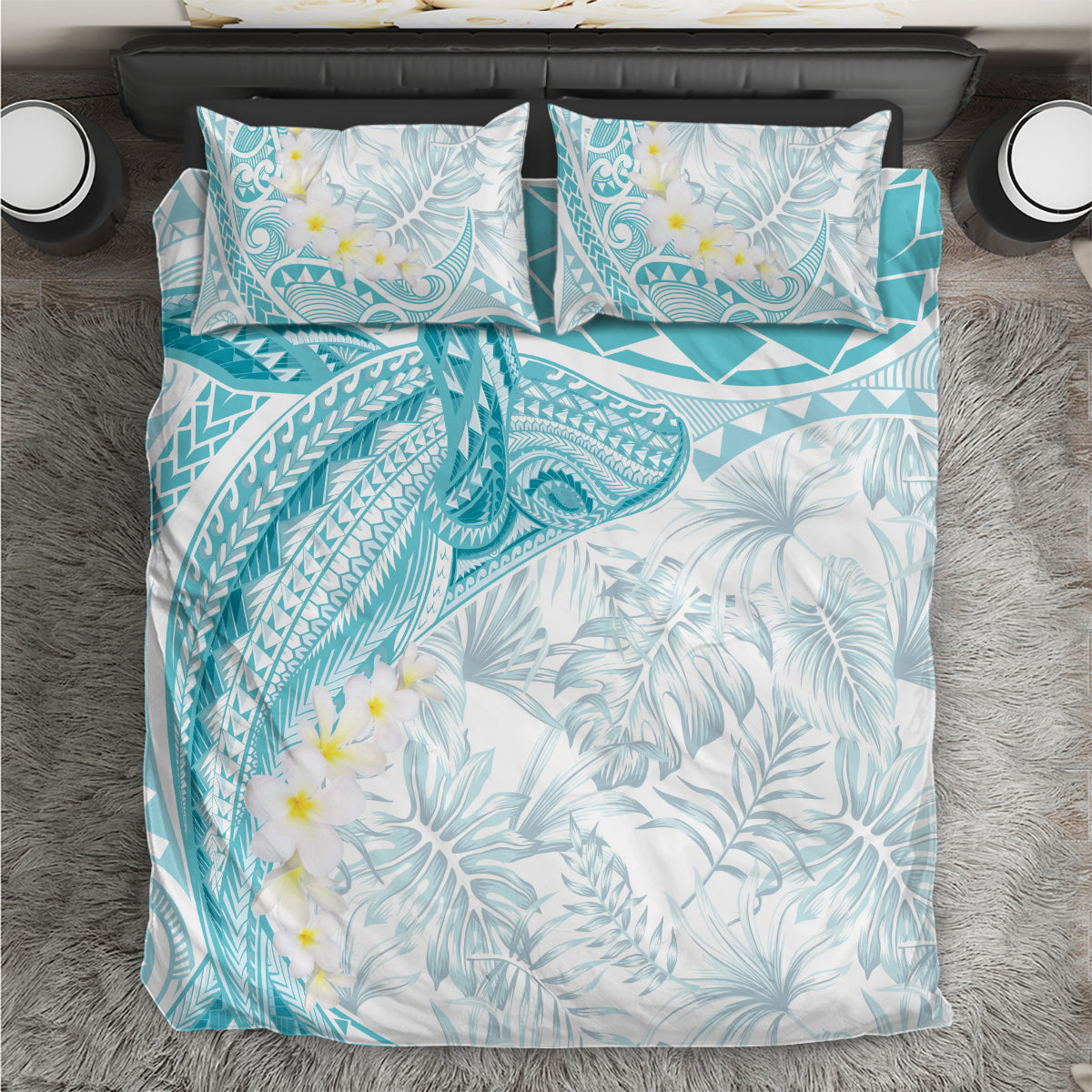 Polynesia Humpback Whale Bedding Set Tropical Plumeria Turquoise LT7 Turquoise - Polynesian Pride