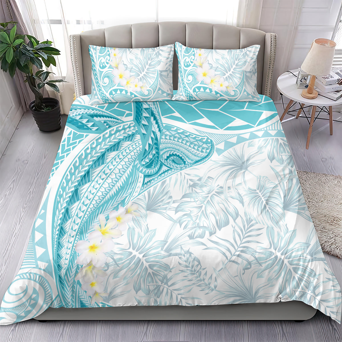 Polynesia Humpback Whale Bedding Set Tropical Plumeria Turquoise LT7 - Polynesian Pride