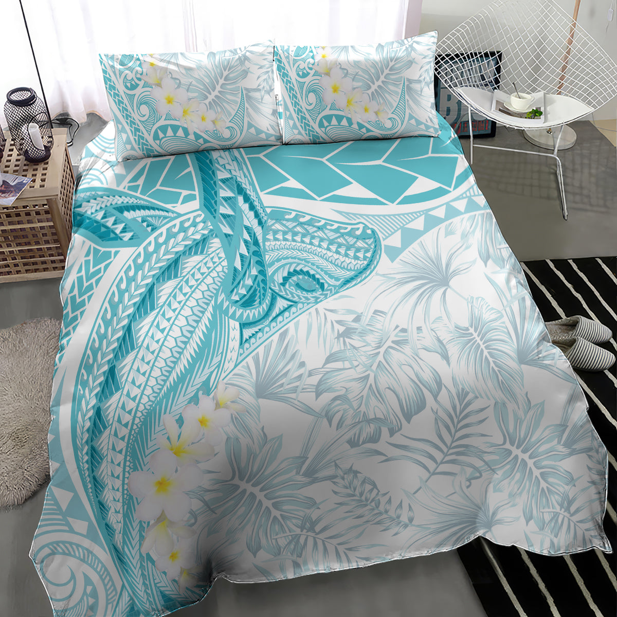 Polynesia Humpback Whale Bedding Set Tropical Plumeria Turquoise LT7 - Polynesian Pride