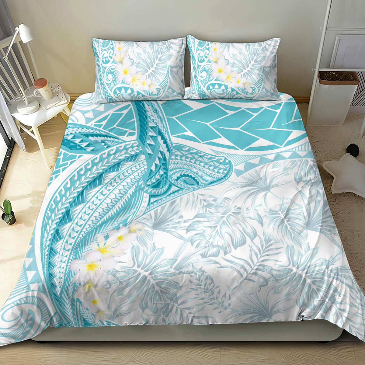 Polynesia Humpback Whale Bedding Set Tropical Plumeria Turquoise LT7 - Polynesian Pride