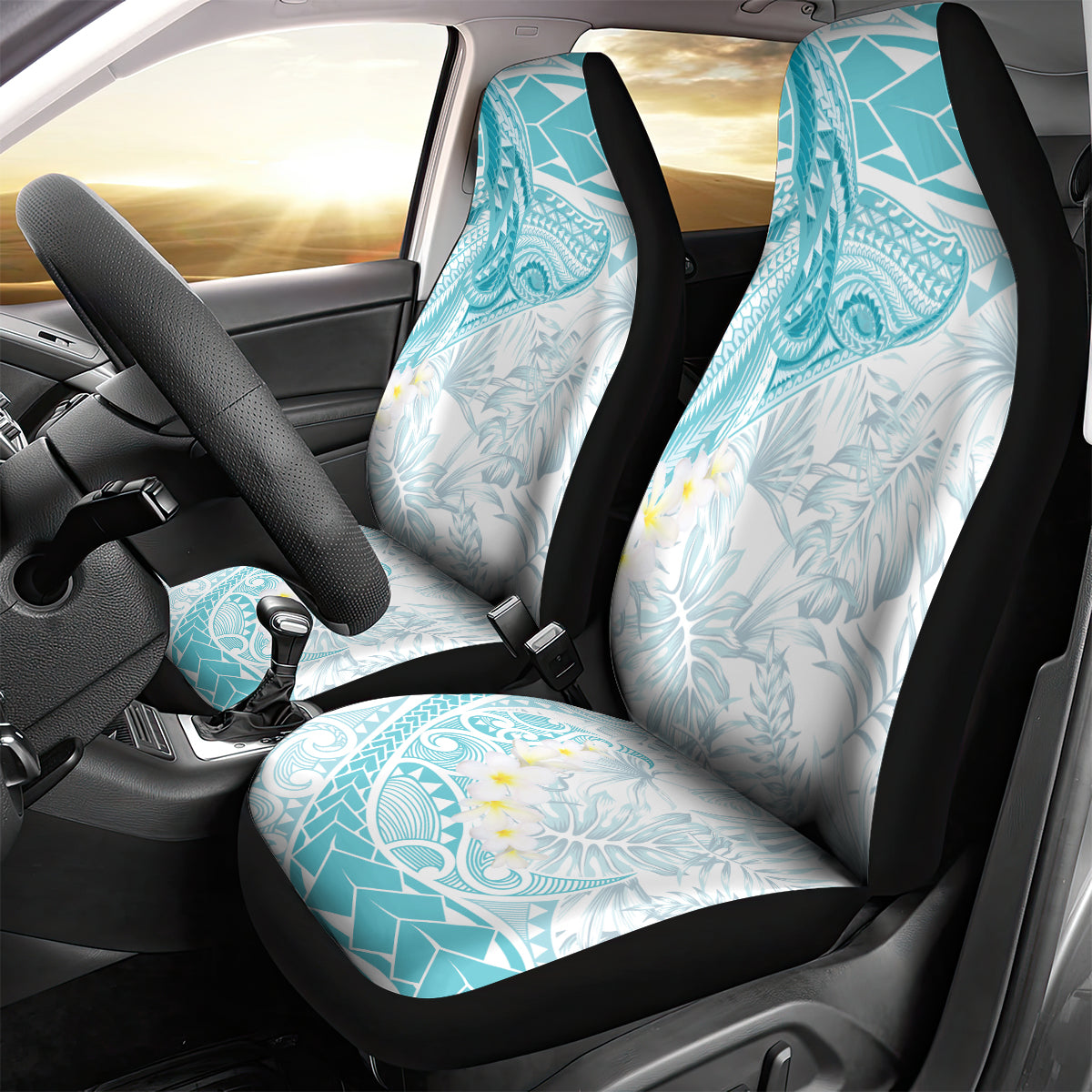Polynesia Humpback Whale Car Seat Cover Tropical Plumeria Turquoise LT7 - Polynesian Pride