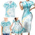 Polynesia Humpback Whale Family Matching Short Sleeve Bodycon Dress and Hawaiian Shirt Tropical Plumeria Turquoise