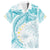 Polynesia Humpback Whale Family Matching Short Sleeve Bodycon Dress and Hawaiian Shirt Tropical Plumeria Turquoise