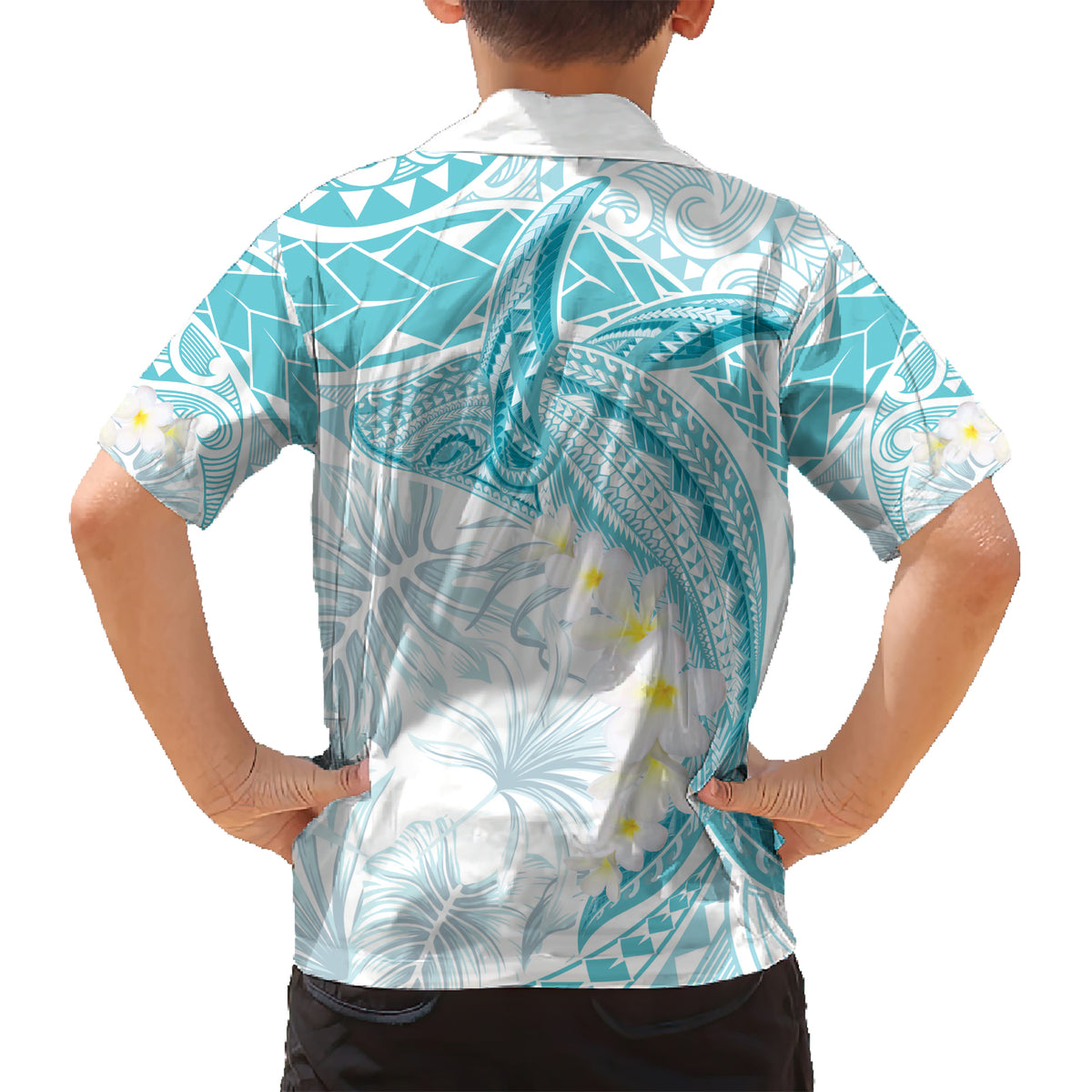 Polynesia Humpback Whale Kid Hawaiian Shirt Tropical Plumeria Turquoise LT7 - Polynesian Pride
