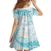 Polynesia Humpback Whale Kid Short Sleeve Dress Tropical Plumeria Turquoise LT7 - Polynesian Pride