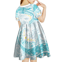 Polynesia Humpback Whale Kid Short Sleeve Dress Tropical Plumeria Turquoise LT7 - Polynesian Pride