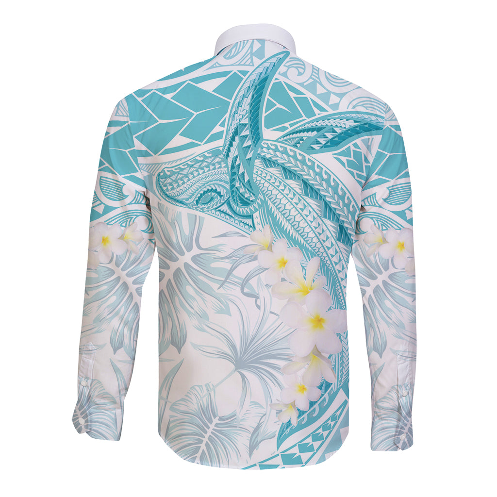 Polynesia Humpback Whale Long Sleeve Button Shirt Tropical Plumeria Turquoise LT7 - Polynesian Pride