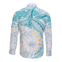 Polynesia Humpback Whale Long Sleeve Button Shirt Tropical Plumeria Turquoise LT7 - Polynesian Pride