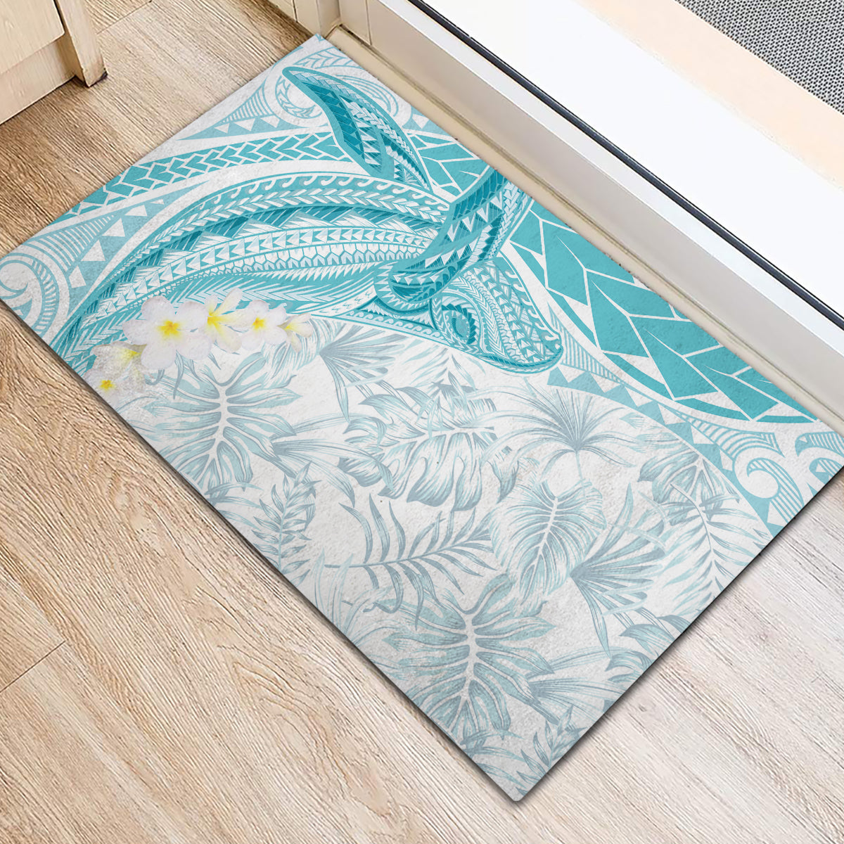 Polynesia Humpback Whale Rubber Doormat Tropical Plumeria Turquoise LT7 - Polynesian Pride
