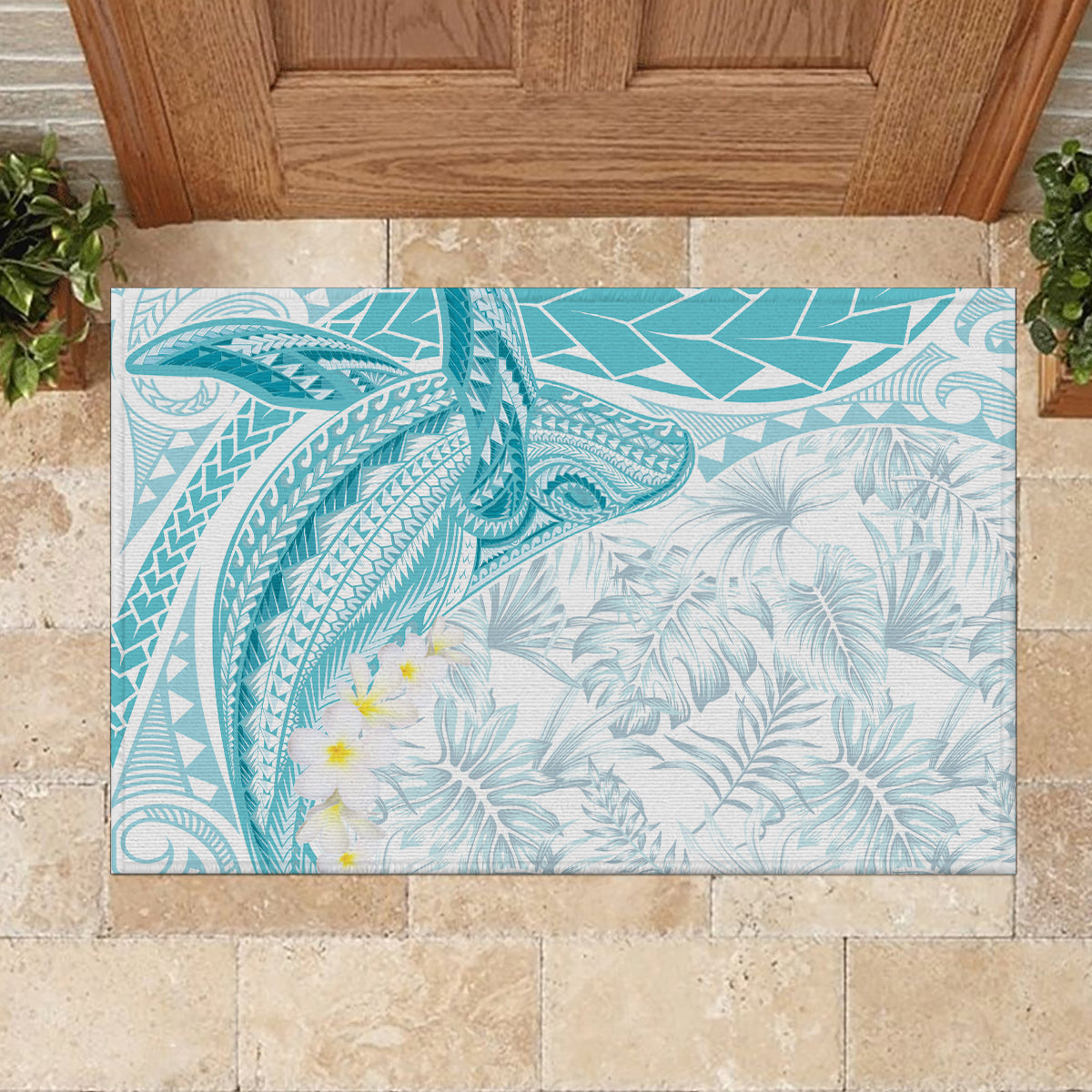 Polynesia Humpback Whale Rubber Doormat Tropical Plumeria Turquoise LT7 - Polynesian Pride