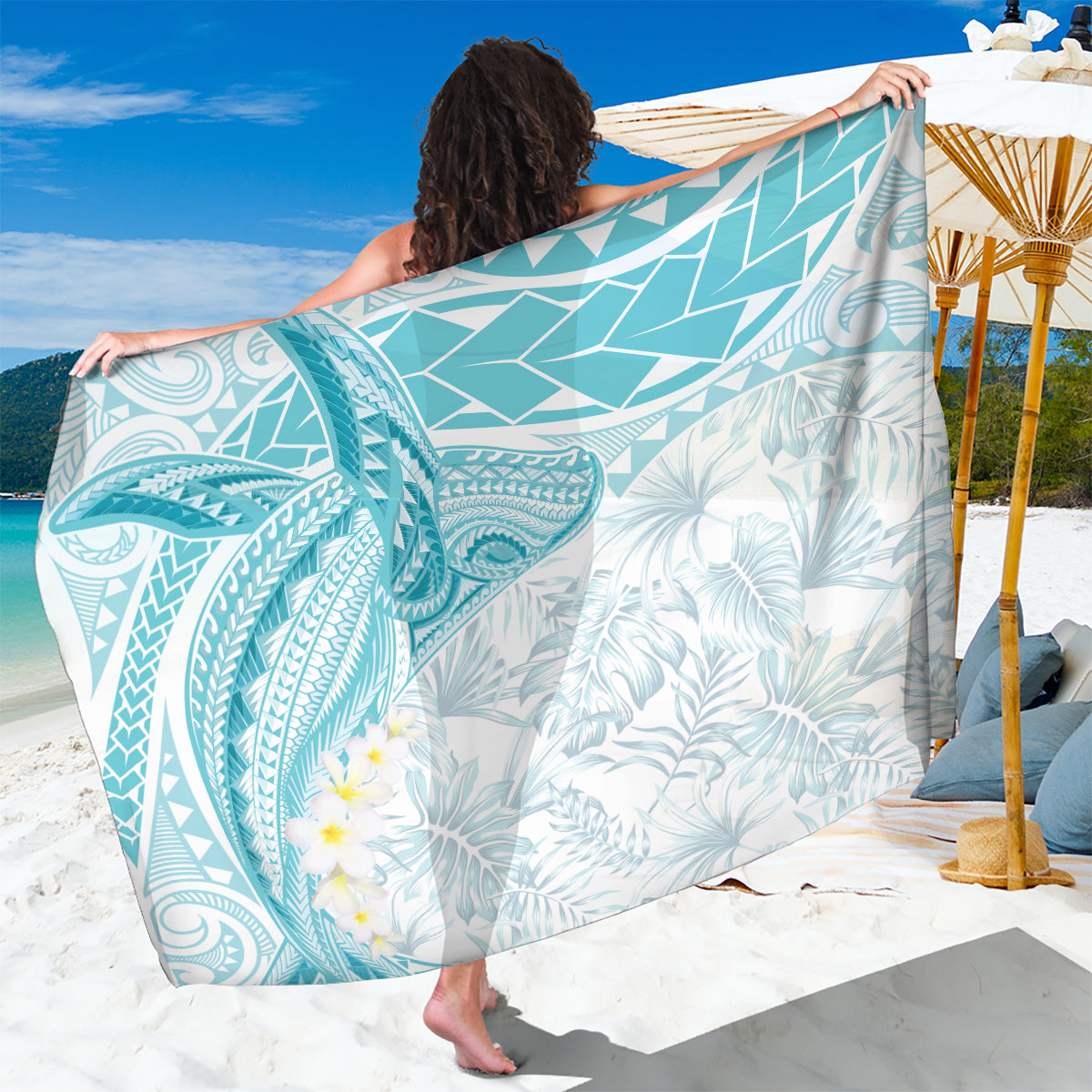 Polynesia Humpback Whale Sarong Tropical Plumeria Turquoise LT7 One Size 44 x 66 inches Turquoise - Polynesian Pride