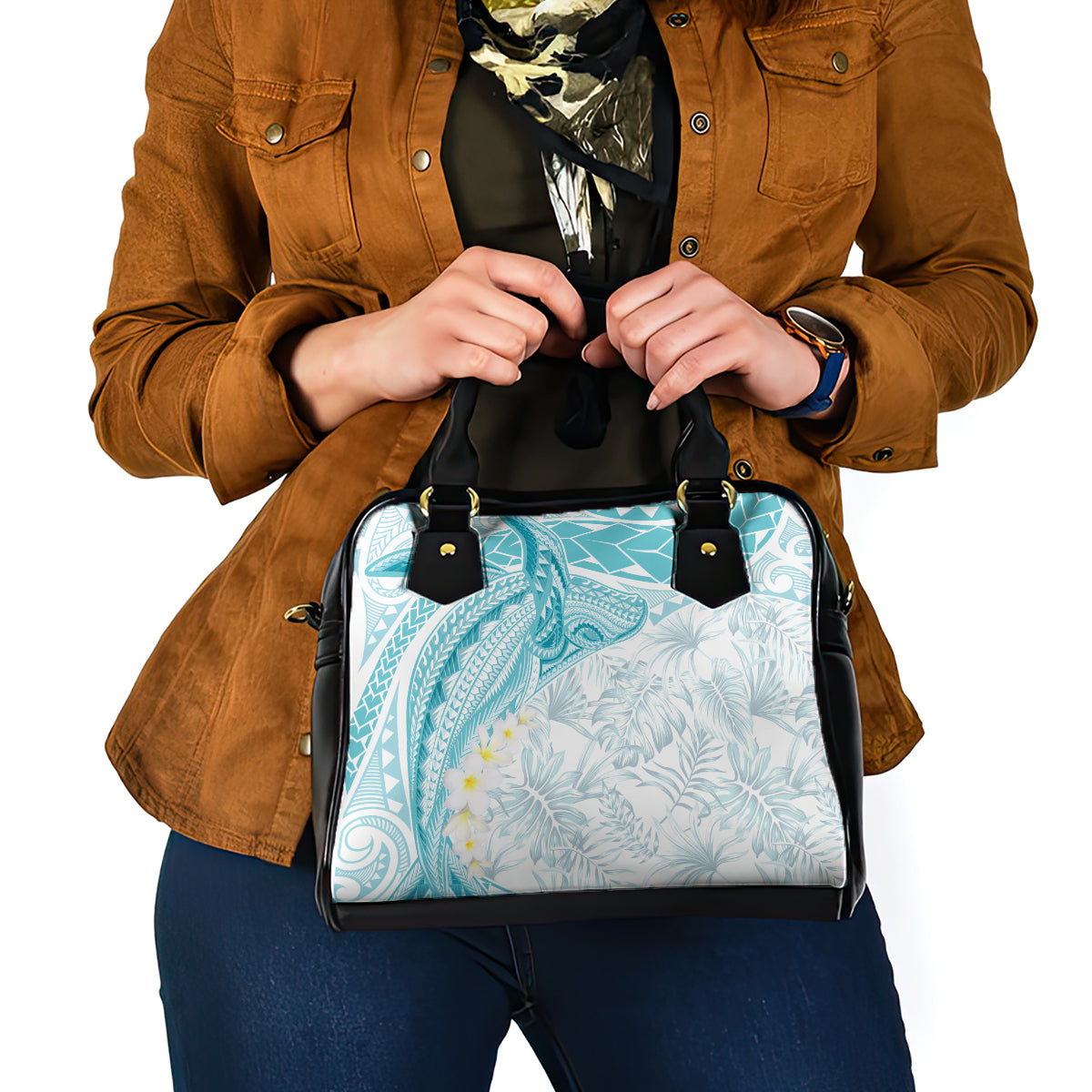 Polynesia Humpback Whale Shoulder Handbag Tropical Plumeria Turquoise LT7 - Polynesian Pride