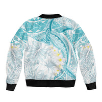 Polynesia Humpback Whale Sleeve Zip Bomber Jacket Tropical Plumeria Turquoise LT7 - Polynesian Pride
