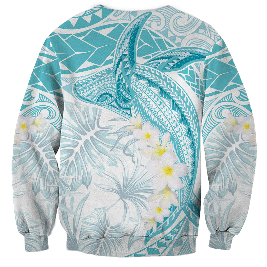 Polynesia Humpback Whale Sweatshirt Tropical Plumeria Turquoise LT7 - Polynesian Pride