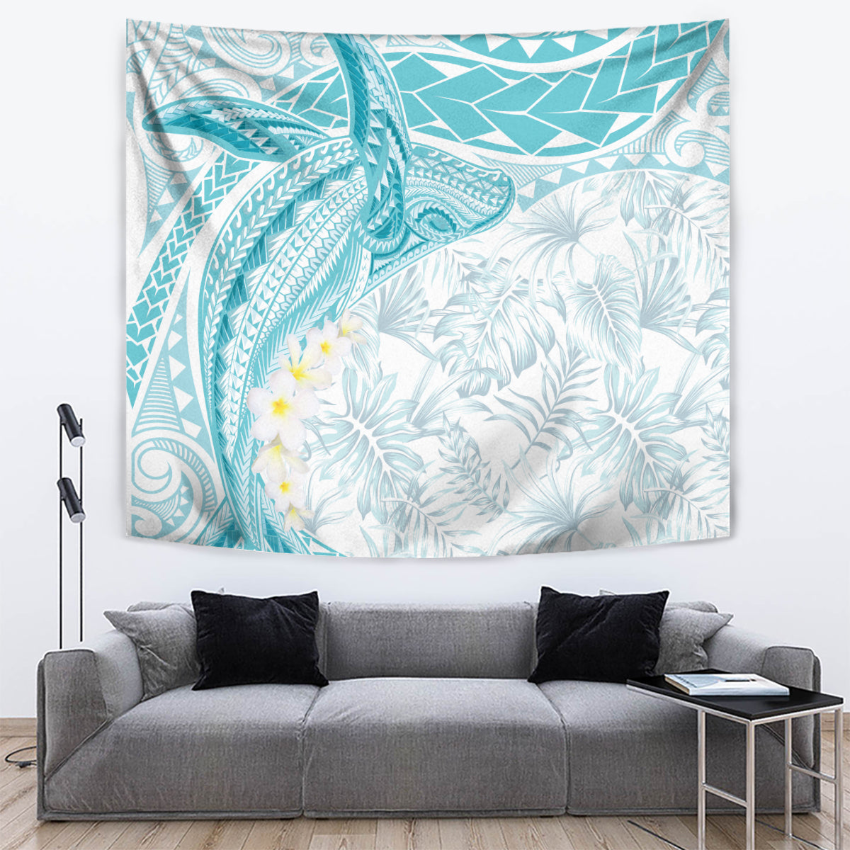 Polynesia Humpback Whale Tapestry Tropical Plumeria Turquoise LT7 Turquoise - Polynesian Pride