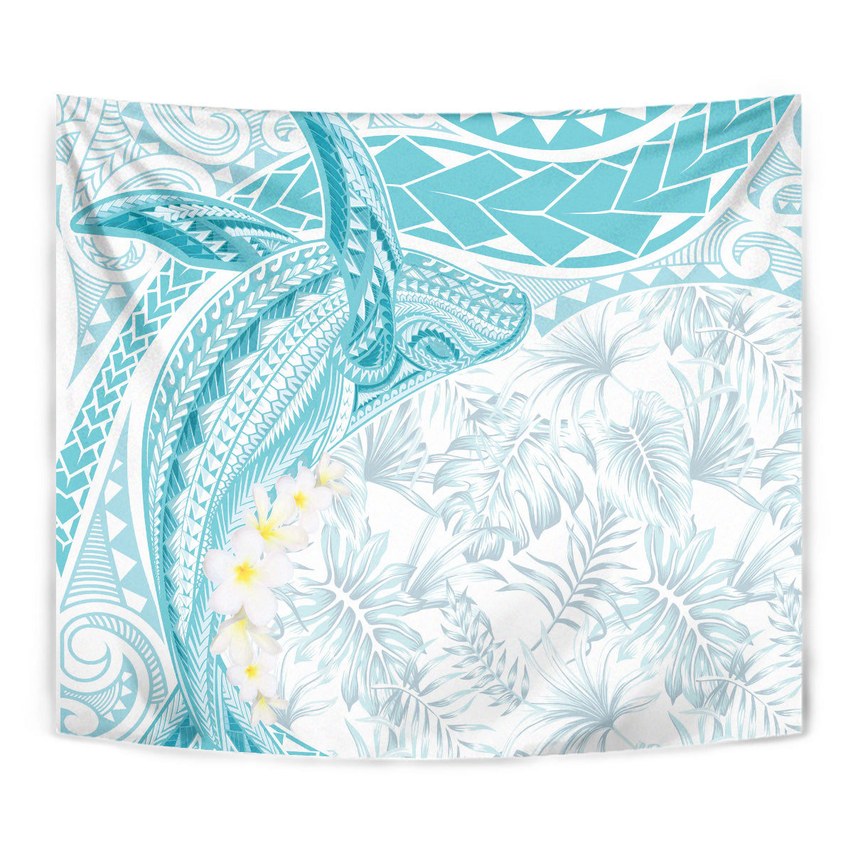 Polynesia Humpback Whale Tapestry Tropical Plumeria Turquoise LT7 - Polynesian Pride