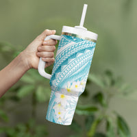Polynesia Humpback Whale Tumbler With Handle Tropical Plumeria Turquoise LT7 - Polynesian Pride