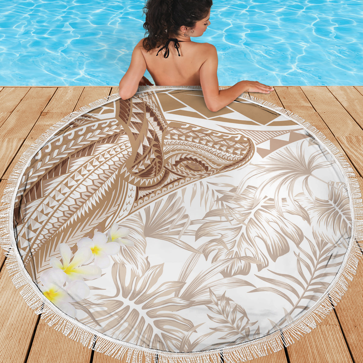 Polynesia Humpback Whale Beach Blanket Tropical Plumeria Beige LT7 - Polynesian Pride
