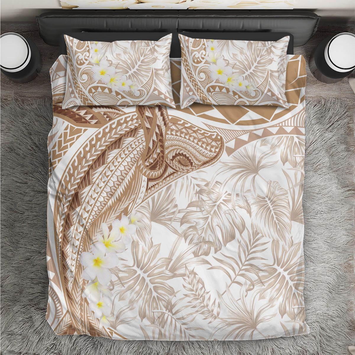 Polynesia Humpback Whale Bedding Set Tropical Plumeria Beige LT7 Beige - Polynesian Pride