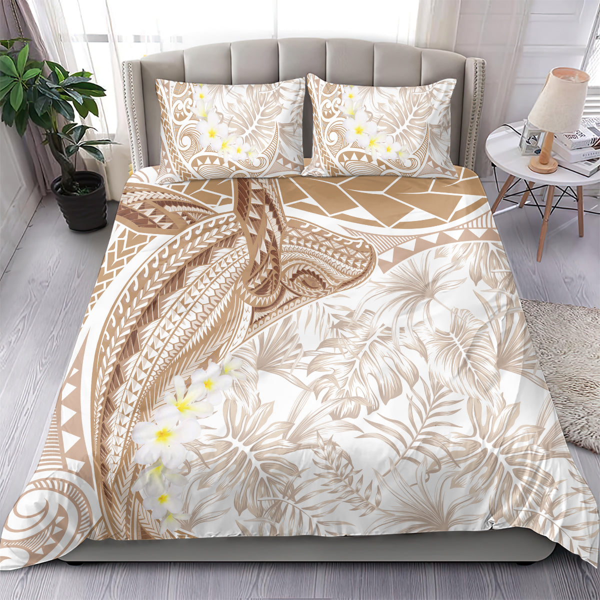 Polynesia Humpback Whale Bedding Set Tropical Plumeria Beige LT7 - Polynesian Pride