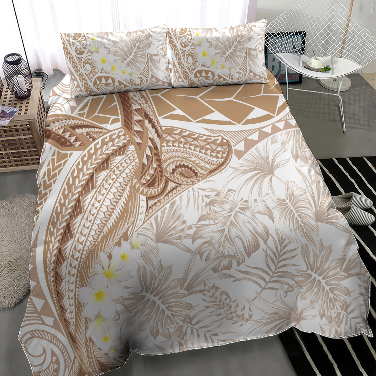Polynesia Humpback Whale Bedding Set Tropical Plumeria Beige LT7 - Polynesian Pride