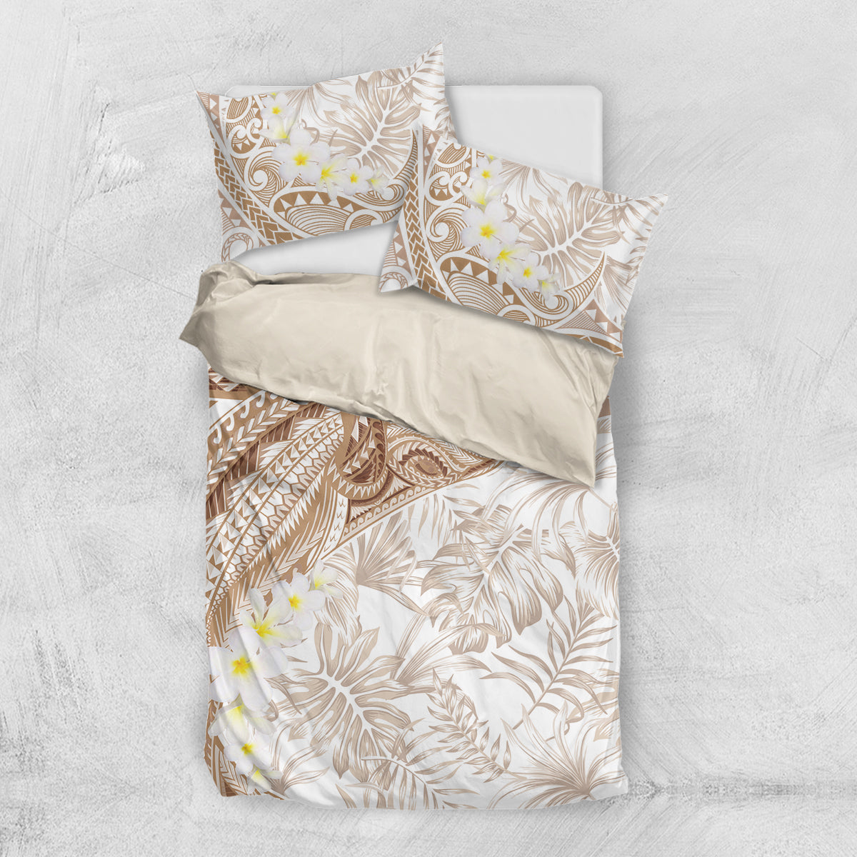 Polynesia Humpback Whale Bedding Set Tropical Plumeria Beige LT7 US Twin 172cm x 218cm Beige - Polynesian Pride