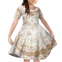 Polynesia Humpback Whale Kid Short Sleeve Dress Tropical Plumeria Beige LT7 KID Beige - Polynesian Pride