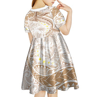 Polynesia Humpback Whale Kid Short Sleeve Dress Tropical Plumeria Beige LT7 - Polynesian Pride