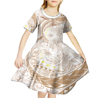 Polynesia Humpback Whale Kid Short Sleeve Dress Tropical Plumeria Beige LT7 - Polynesian Pride