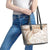 Polynesia Humpback Whale Leather Tote Bag Tropical Plumeria Beige