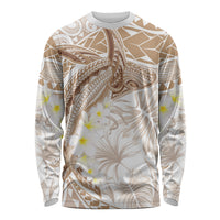 Polynesia Humpback Whale Long Sleeve Shirt Tropical Plumeria Beige LT7 Unisex Beige - Polynesian Pride