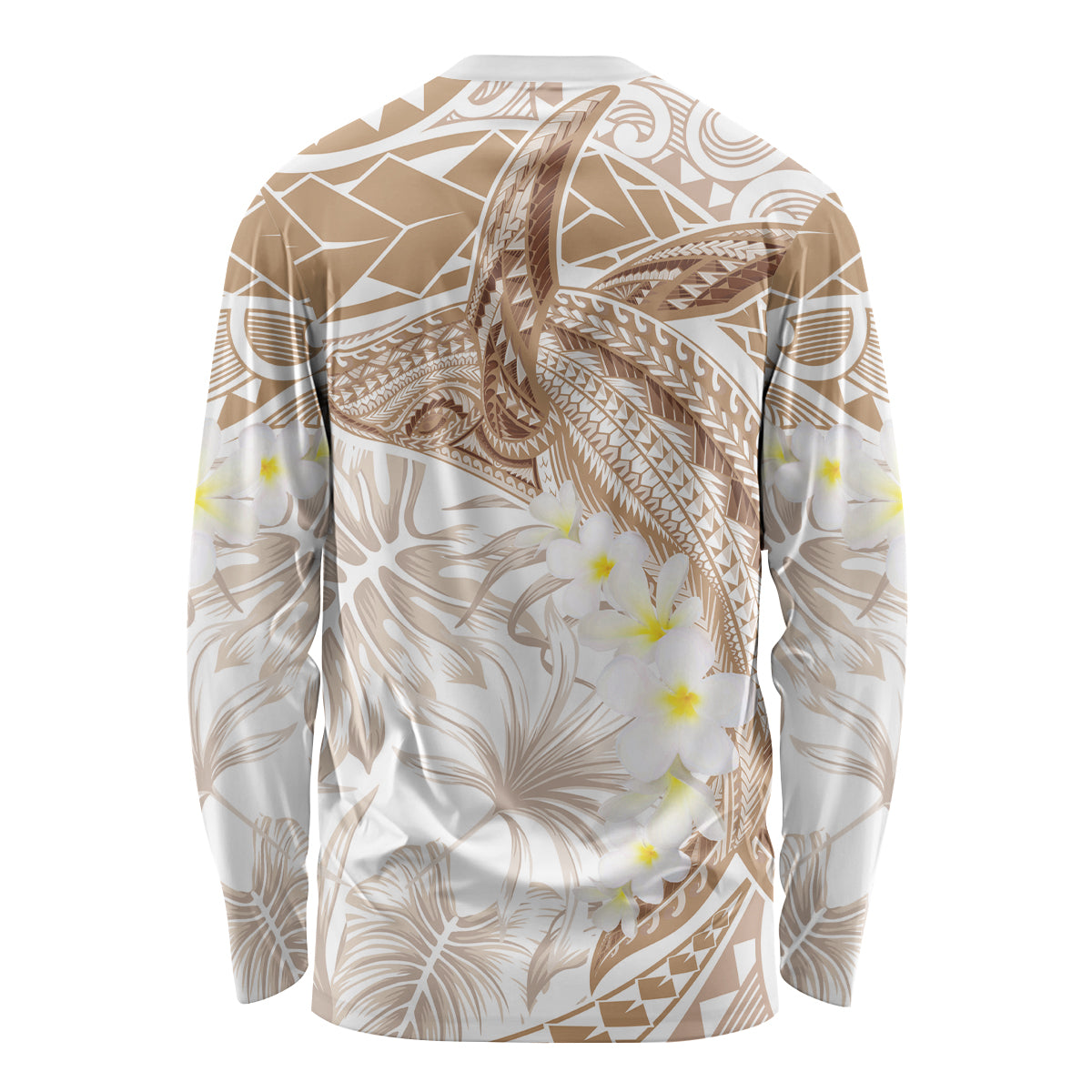 Polynesia Humpback Whale Long Sleeve Shirt Tropical Plumeria Beige LT7 - Polynesian Pride
