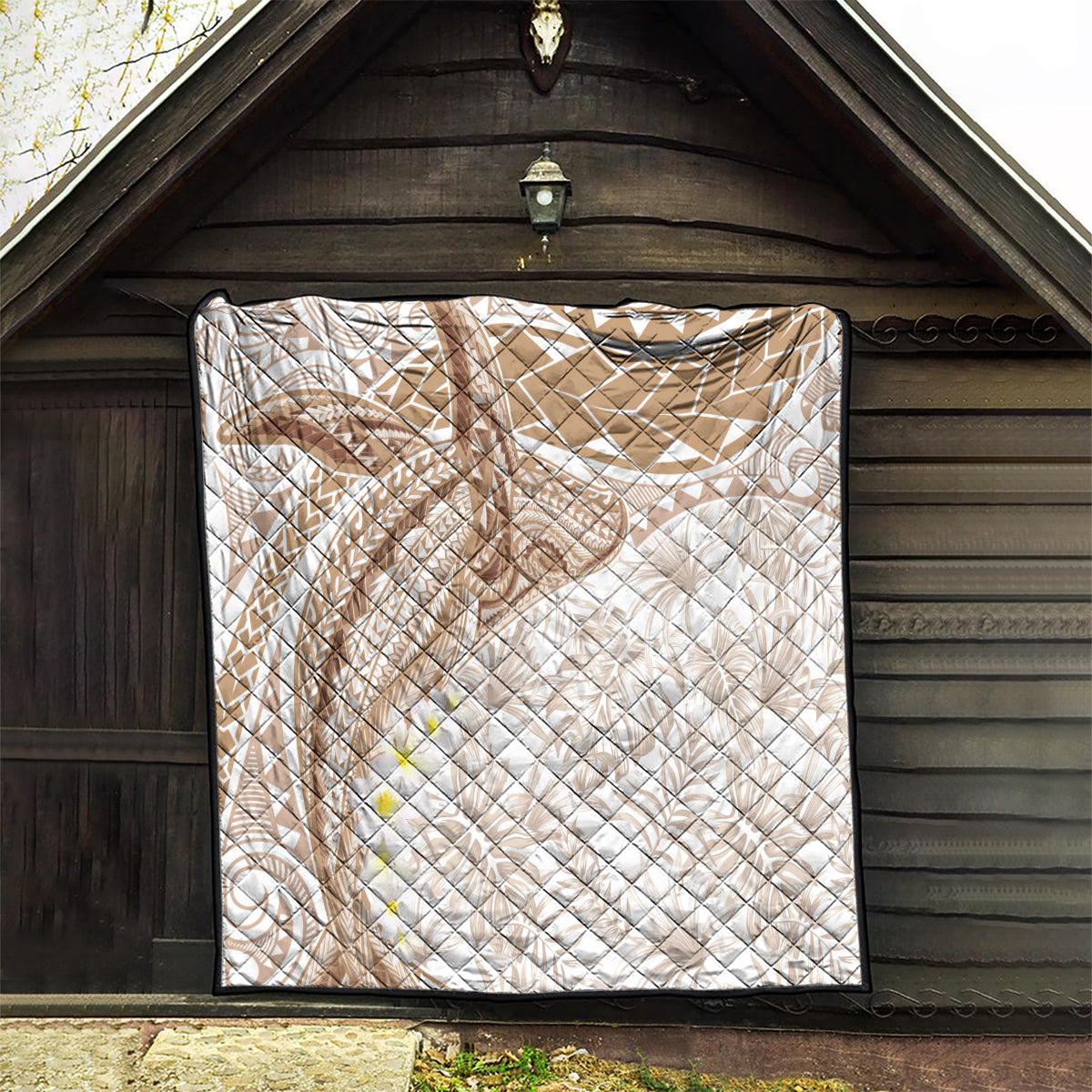 Polynesia Humpback Whale Quilt Tropical Plumeria Beige LT7 - Polynesian Pride