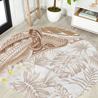 Polynesia Humpback Whale Round Carpet Tropical Plumeria Beige LT7 Beige - Polynesian Pride