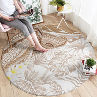 Polynesia Humpback Whale Round Carpet Tropical Plumeria Beige LT7 - Polynesian Pride