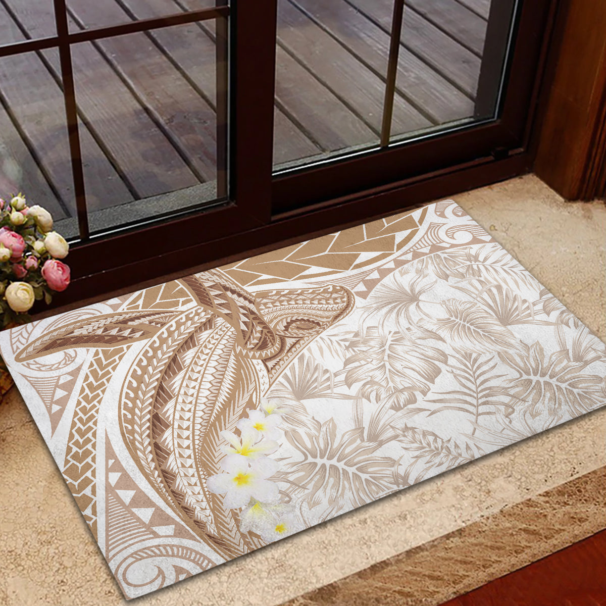 Polynesia Humpback Whale Rubber Doormat Tropical Plumeria Beige LT7 - Polynesian Pride