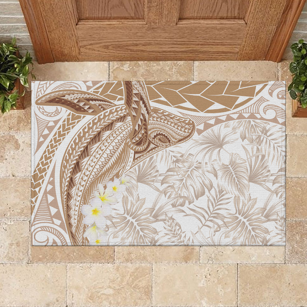 Polynesia Humpback Whale Rubber Doormat Tropical Plumeria Beige LT7 - Polynesian Pride