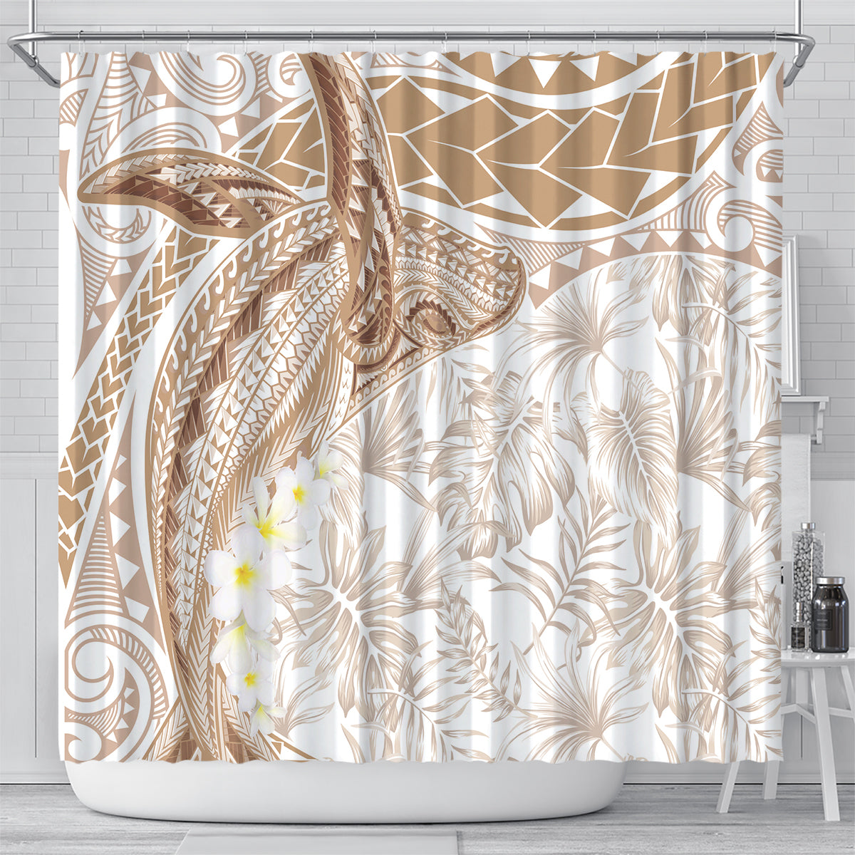 Polynesia Humpback Whale Shower Curtain Tropical Plumeria Beige LT7 - Polynesian Pride