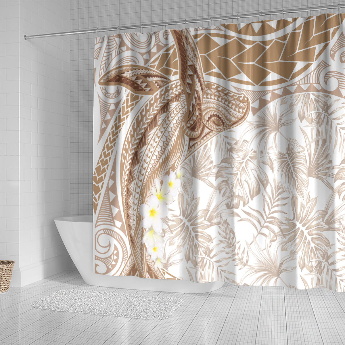 Polynesia Humpback Whale Shower Curtain Tropical Plumeria Beige LT7 - Polynesian Pride