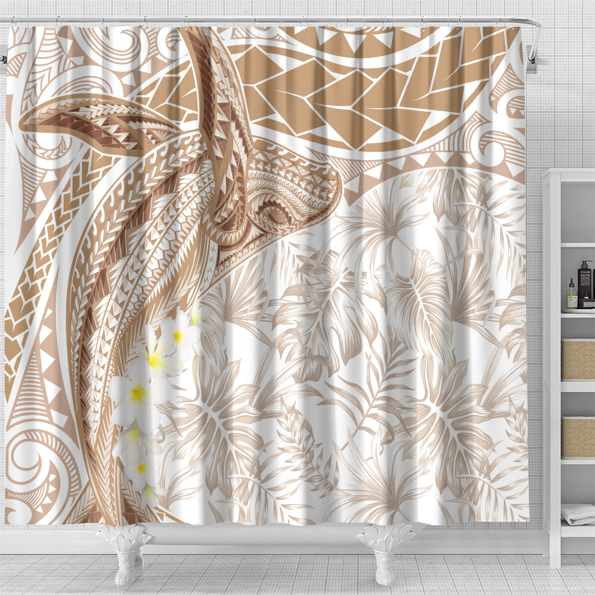 Polynesia Humpback Whale Shower Curtain Tropical Plumeria Beige LT7 - Polynesian Pride
