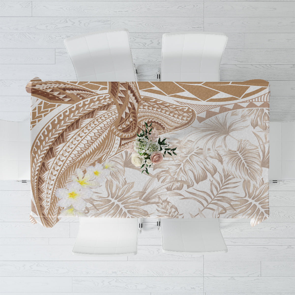 Polynesia Humpback Whale Tablecloth Tropical Plumeria Beige LT7 Beige - Polynesian Pride