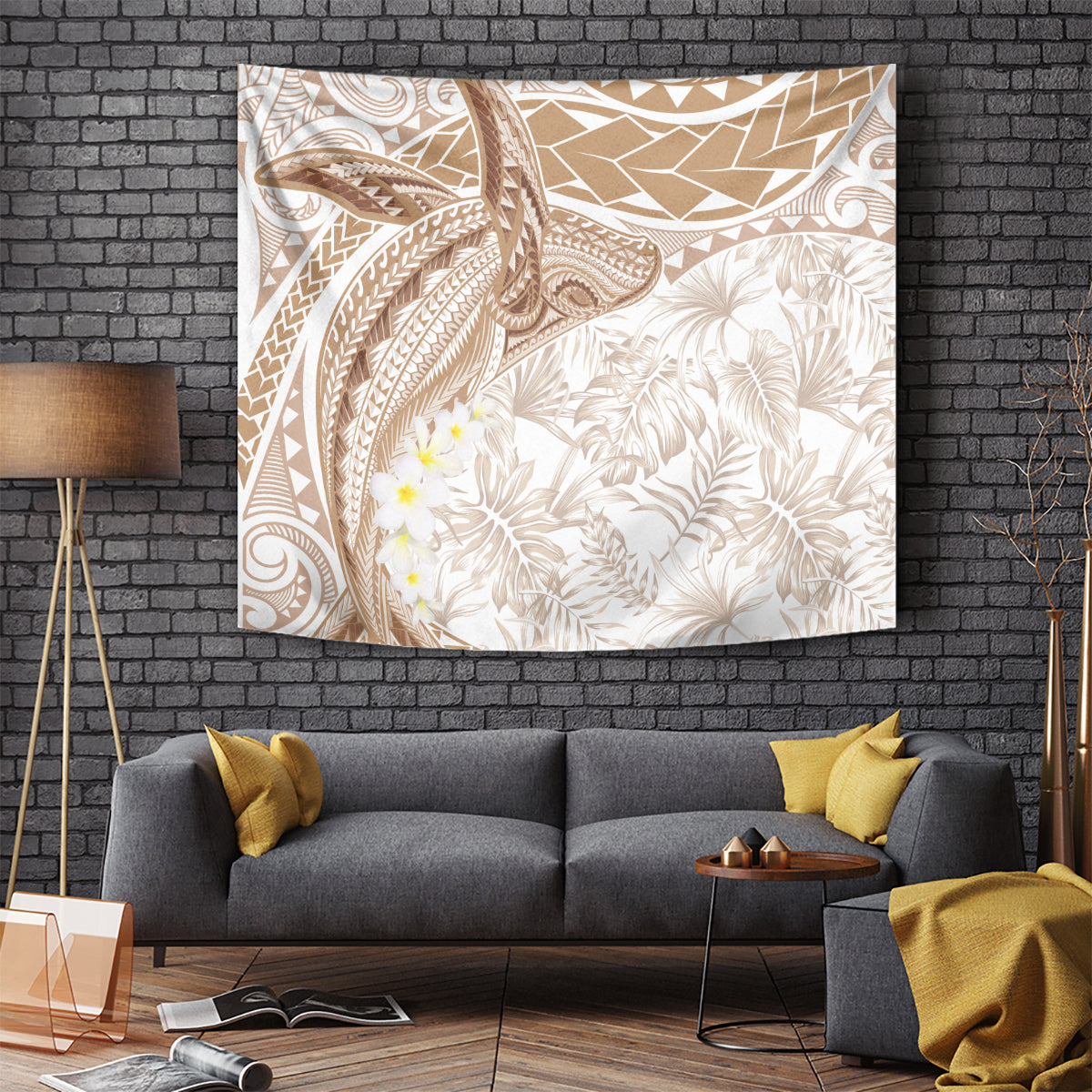 Polynesia Humpback Whale Tapestry Tropical Plumeria Beige LT7 - Polynesian Pride